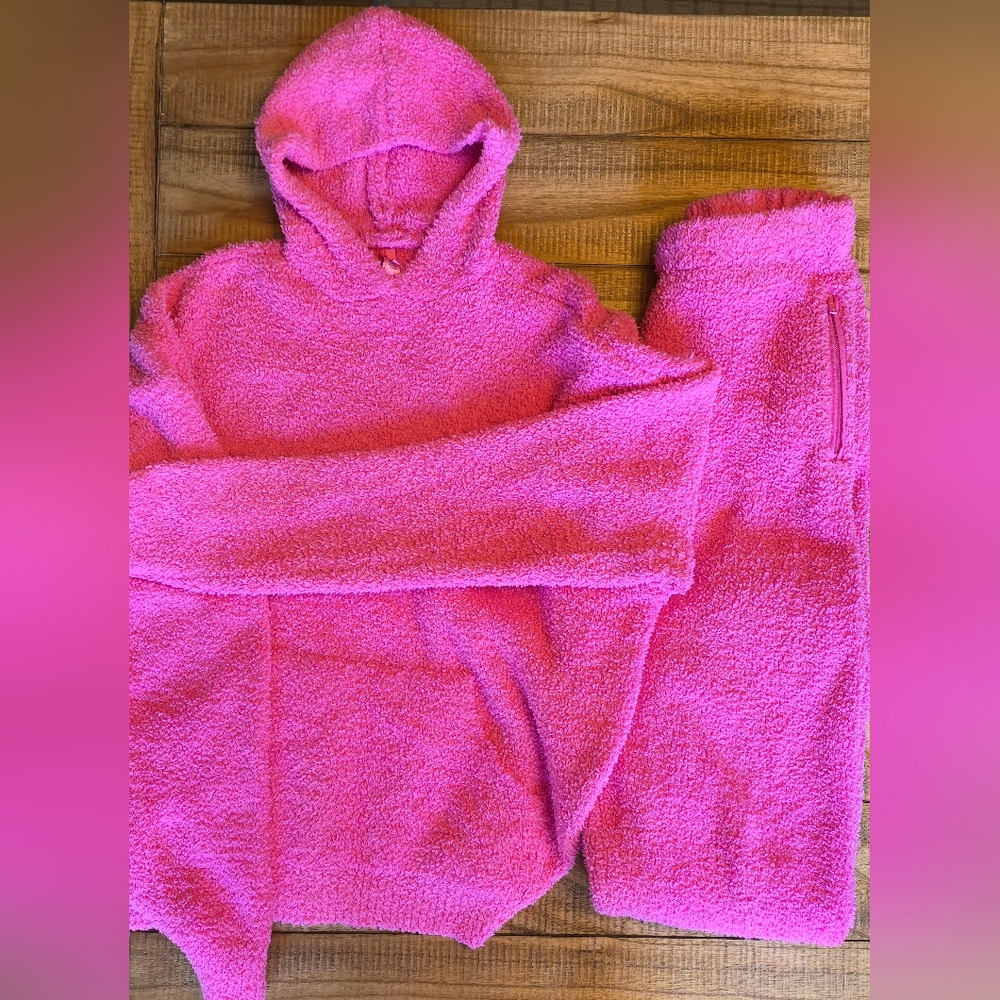SKIMS Cozy Pink Fleece Hoodie and Joggers Set